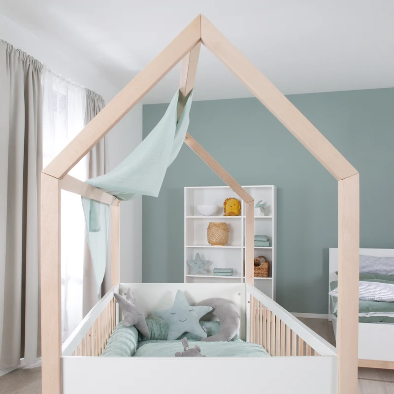 Hausbett – 70 x 140 cm, bicolor, weiß/natur, verstell-/umbaubar