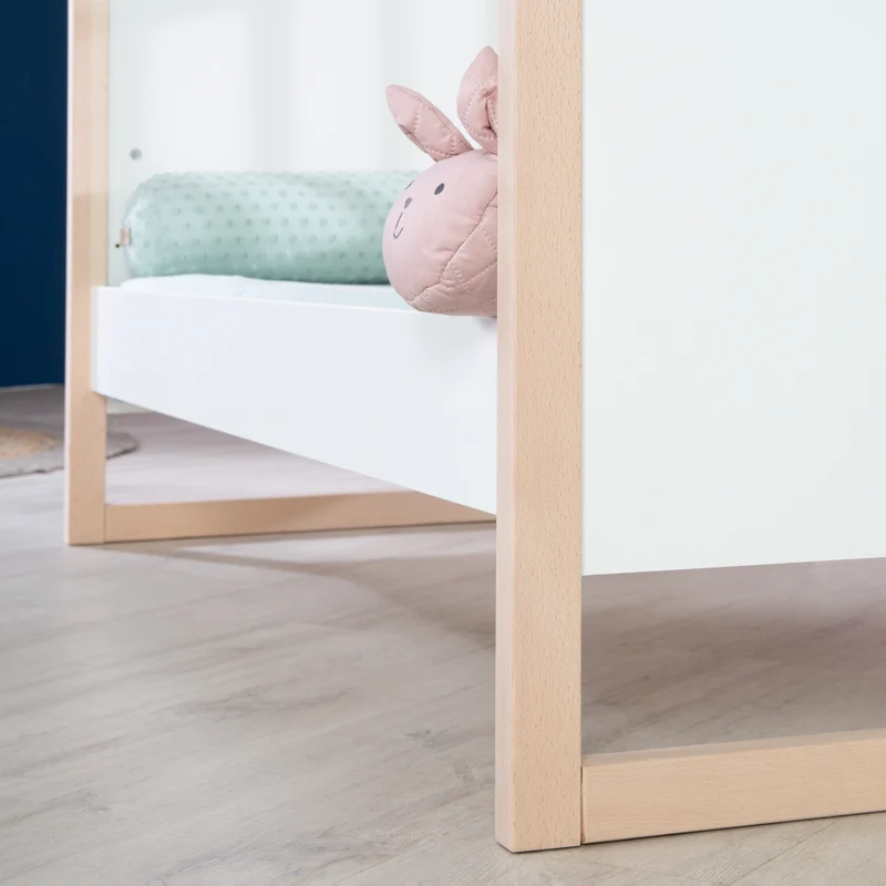 Hausbett – 70 x 140 cm, bicolor, weiß/natur, verstell-/umbaubar