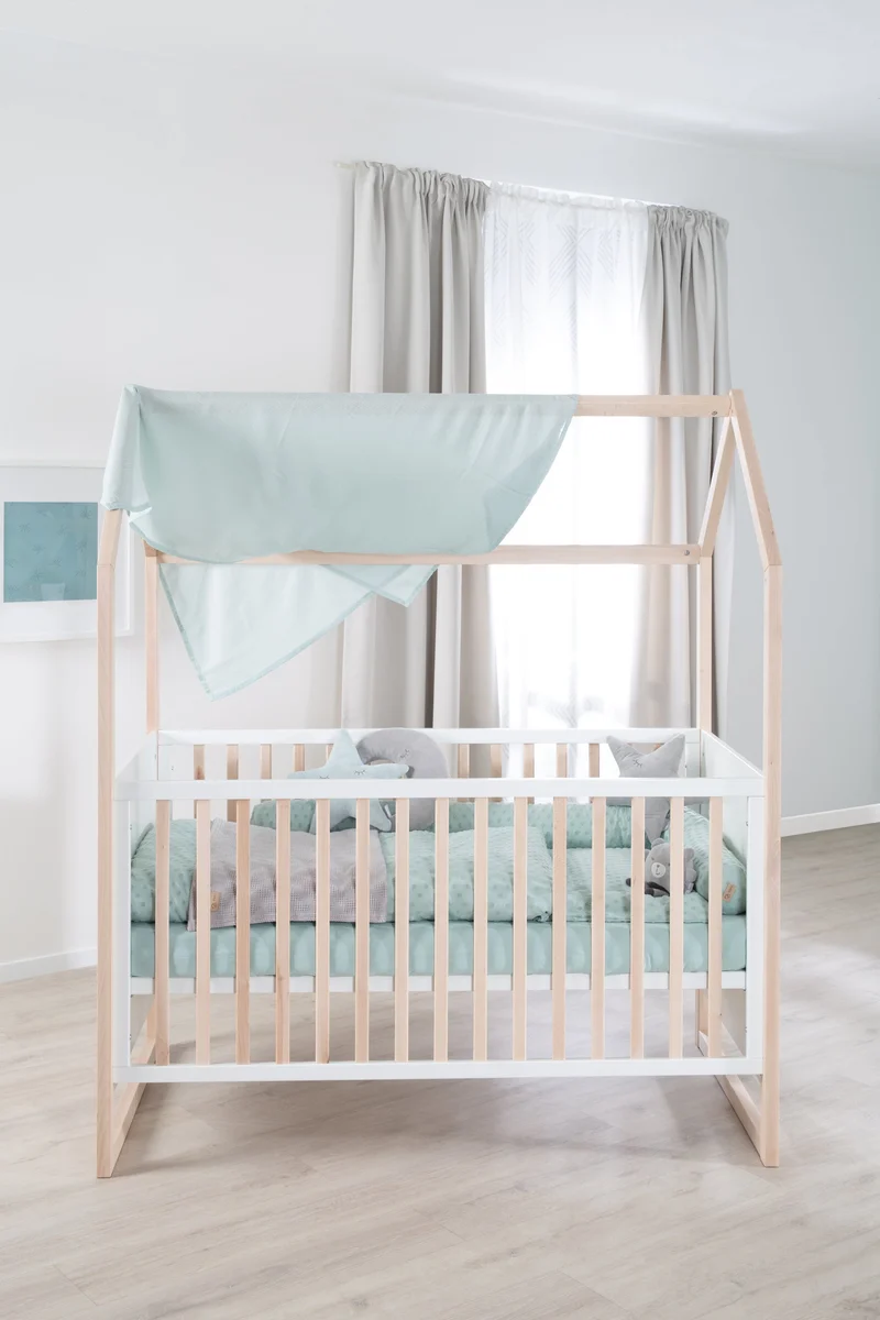 Hausbett – 70 x 140 cm, bicolor, weiß/natur, verstell-/umbaubar