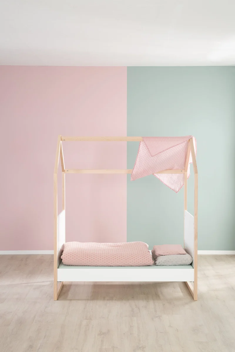 Hausbett – 70 x 140 cm, bicolor, weiß/natur, verstell-/umbaubar