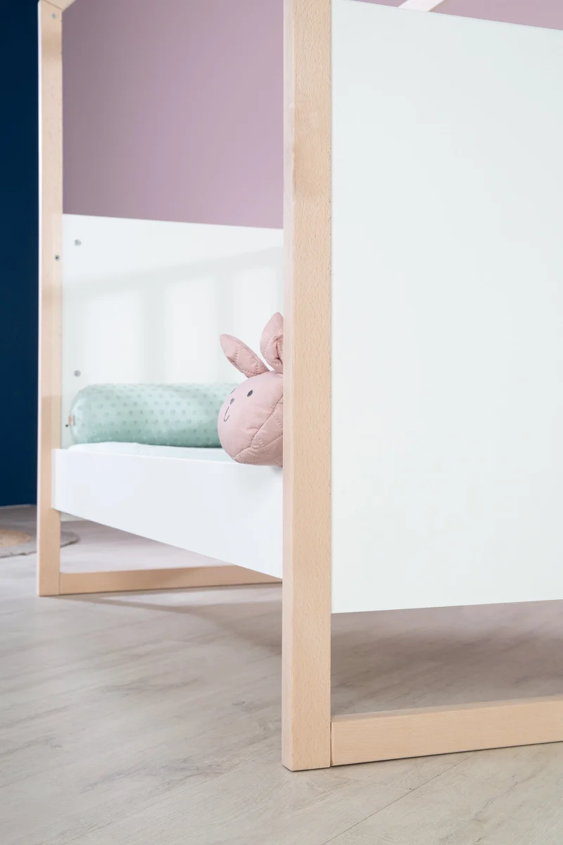 Hausbett – 70 x 140 cm, bicolor, weiß/natur, verstell-/umbaubar