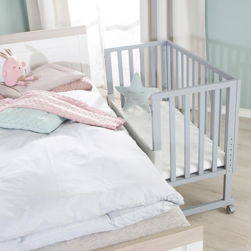 Stuben-/Beistellbett "safe asleep®" – 3 in 1 mit Barriere inkl. Matratze, Holz taupe