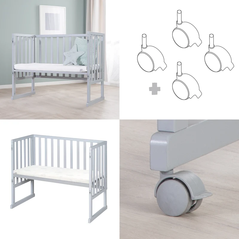 Stuben-/Beistellbett "safe asleep®" – 3 in 1 mit Barriere inkl. Matratze, Holz taupe
