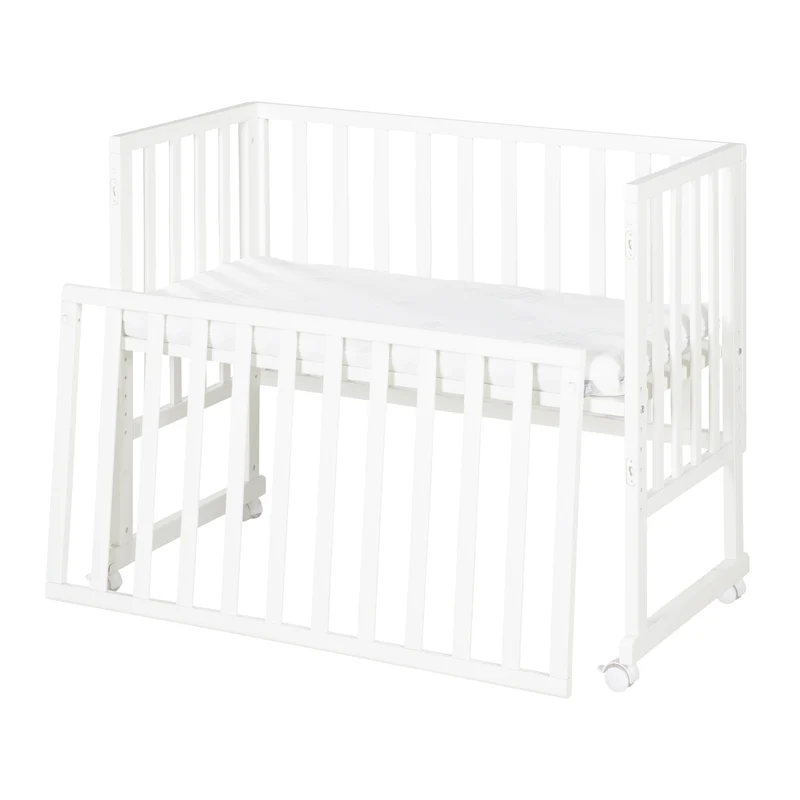 Stuben-/Beistellbett "safe asleep®" – 3 in 1 mit Barriere inkl. Matratze, Holz weiß