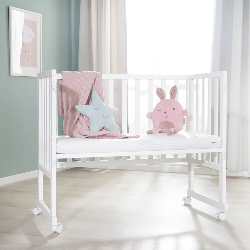 Stuben-/Beistellbett "safe asleep®" – 3 in 1 mit Barriere inkl. Matratze, Holz weiß