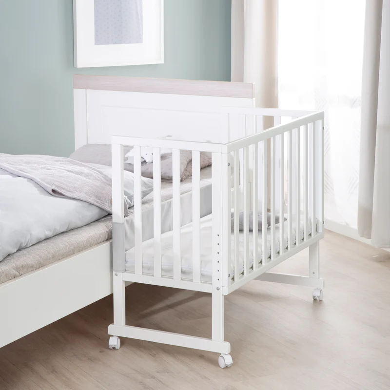 Stuben-/Beistellbett "safe asleep®" – 3 in 1 mit Barriere inkl. Matratze, Holz weiß
