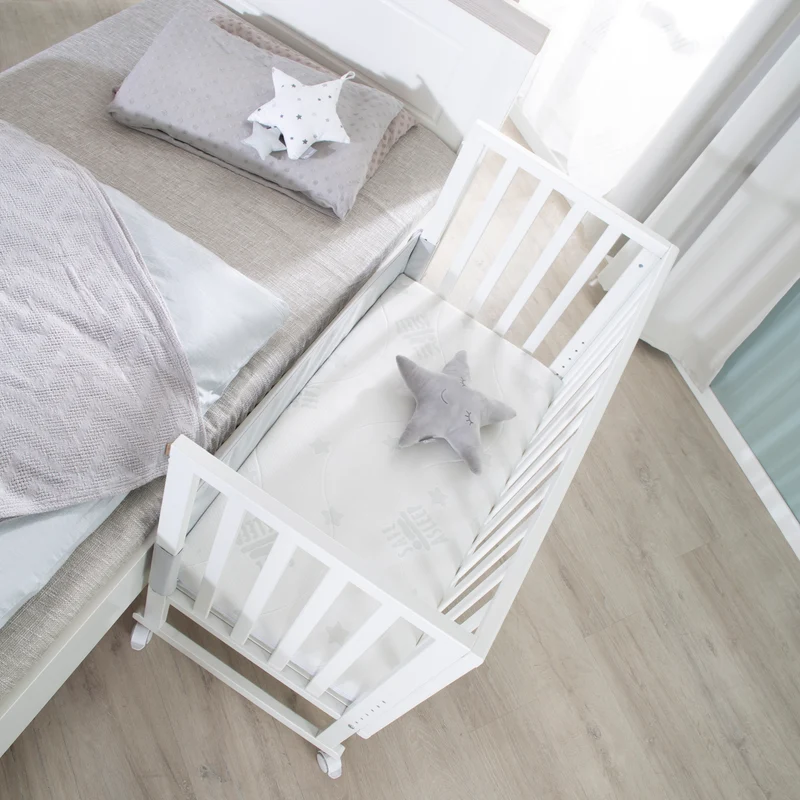 Stuben-/Beistellbett "safe asleep®" – 3 in 1 mit Barriere inkl. Matratze, Holz weiß
