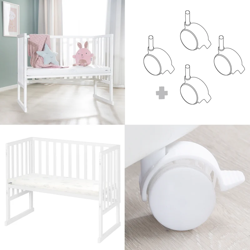 Stuben-/Beistellbett "safe asleep®" – 3 in 1 mit Barriere inkl. Matratze, Holz weiß