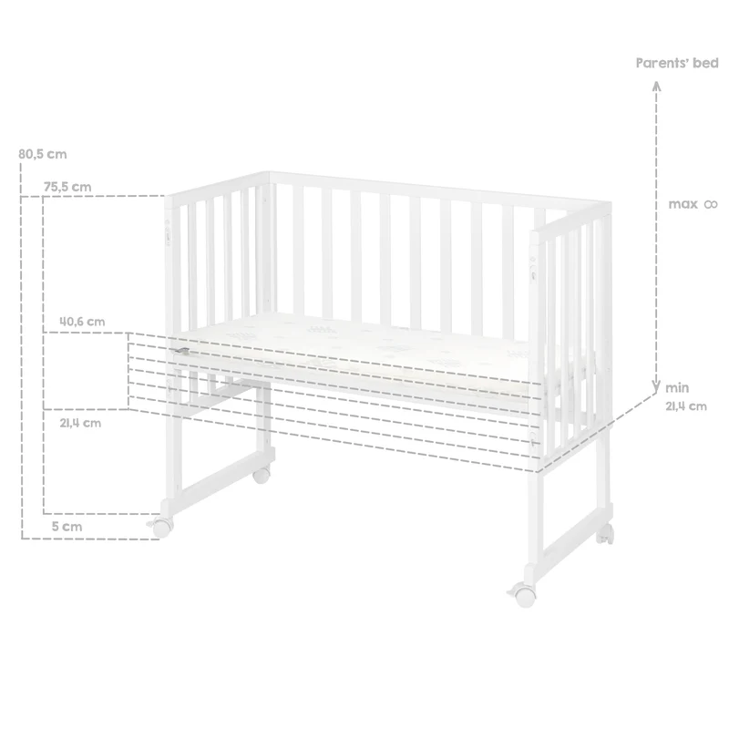 Stuben-/Beistellbett "safe asleep®" – 3 in 1 mit Barriere inkl. Matratze, Holz weiß