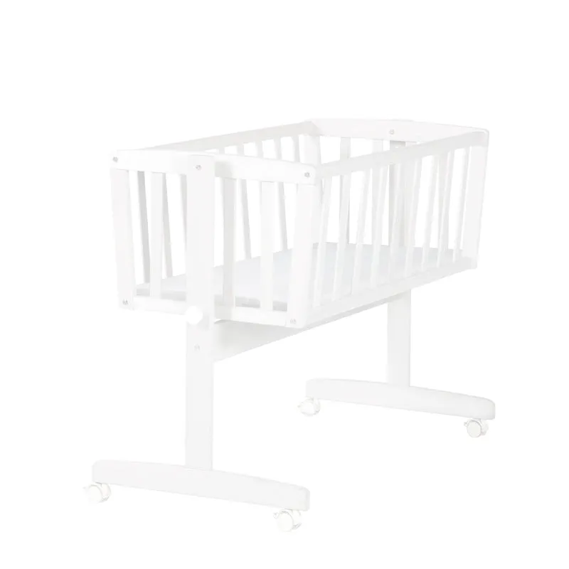 Babywiege inkl. Matratze 40 x 90 cm mit Bremsrollensatz, Holz weiß
