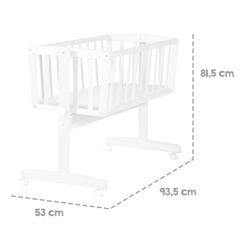 Babywiege inkl. Matratze 40 x 90 cm mit Bremsrollensatz, Holz weiß