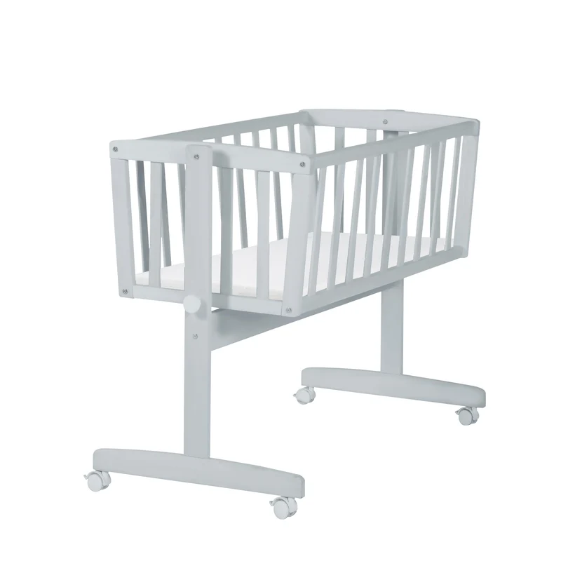 Babywiege inkl. Matratze 40 x 90 cm mit Bremsrollensatz, Holz taupe
