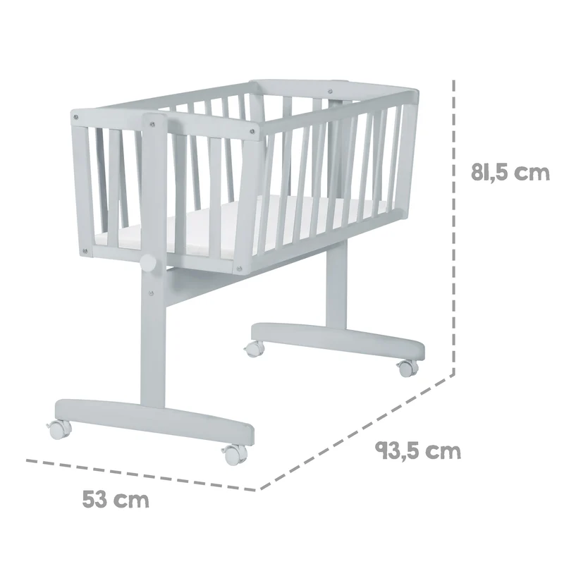 Babywiege inkl. Matratze 40 x 90 cm mit Bremsrollensatz, Holz taupe