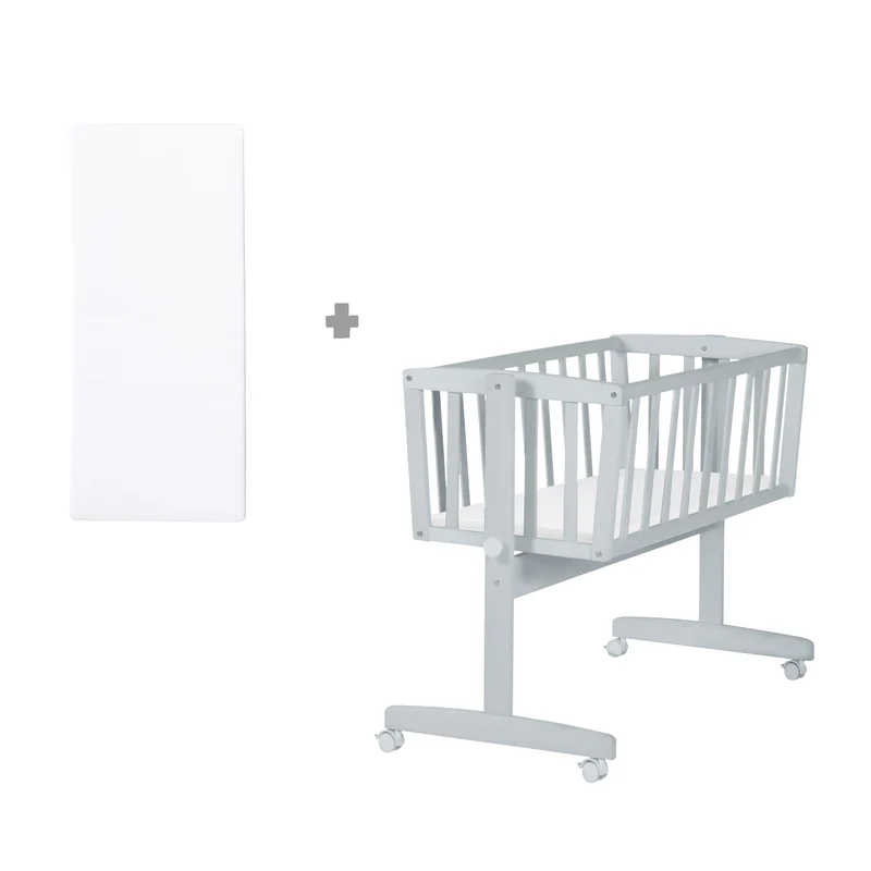 Babywiege inkl. Matratze 40 x 90 cm mit Bremsrollensatz, Holz taupe