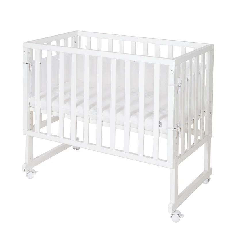 Stuben-/Beistellbett "safe asleep®" – 3 in 1 mit Barriere inkl. Matratze u. Nestchen, Holz weiß