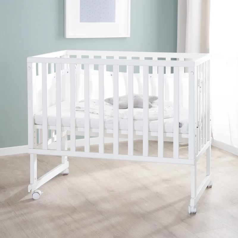 Stuben-/Beistellbett "safe asleep®" – 3 in 1 mit Barriere inkl. Matratze u. Nestchen, Holz weiß