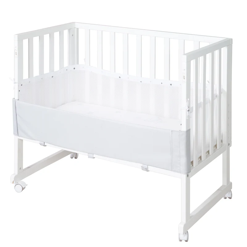 Stuben-/Beistellbett "safe asleep®" – 3 in 1 mit Barriere inkl. Matratze u. Nestchen, Holz weiß