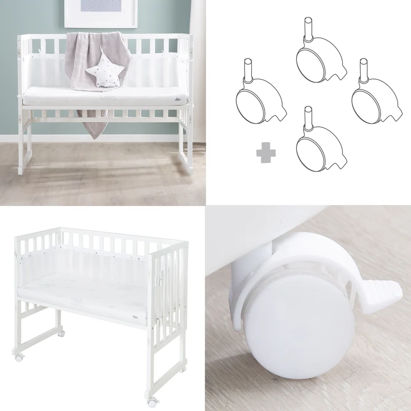 Stuben-/Beistellbett "safe asleep®" – 3 in 1 mit Barriere inkl. Matratze u. Nestchen, Holz weiß