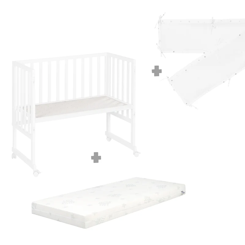 Stuben-/Beistellbett "safe asleep®" – 3 in 1 mit Barriere inkl. Matratze u. Nestchen, Holz weiß