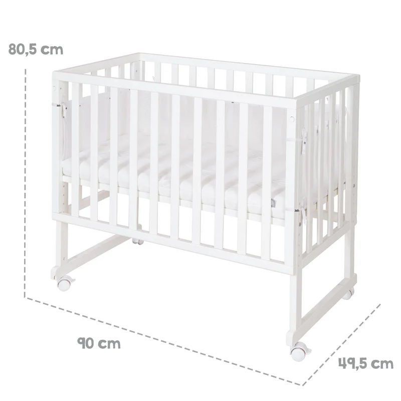 Stuben-/Beistellbett "safe asleep®" – 3 in 1 mit Barriere inkl. Matratze u. Nestchen, Holz weiß