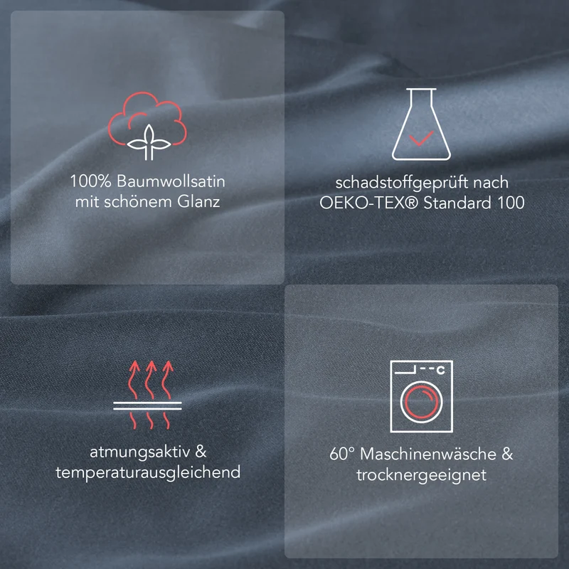 Satin Kopfkissen - Pure Label - Stahlblau - 80x80cm