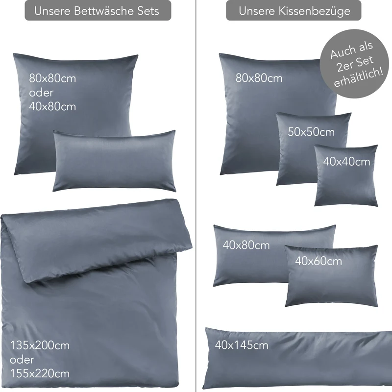 Satin Kopfkissen - Pure Label - Stahlblau - 80x80cm