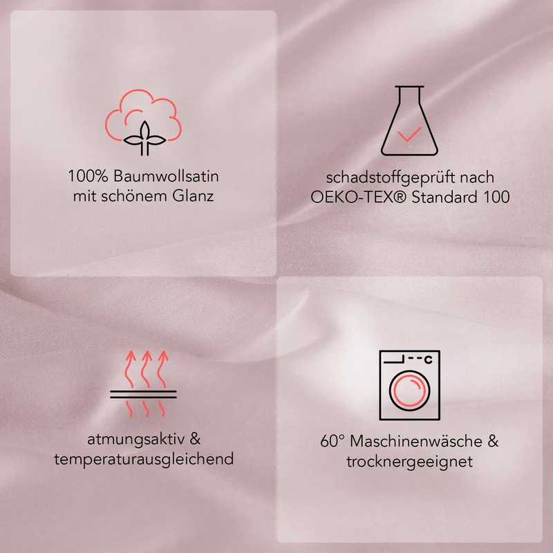 Satin Kopfkissen - Pure Label - Soft Rosa - 2er Set 40x60cm
