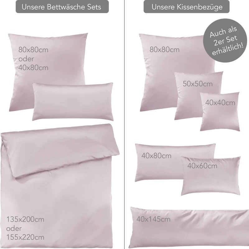 Satin Kopfkissen - Pure Label - Soft Rosa - 2er Set 40x60cm
