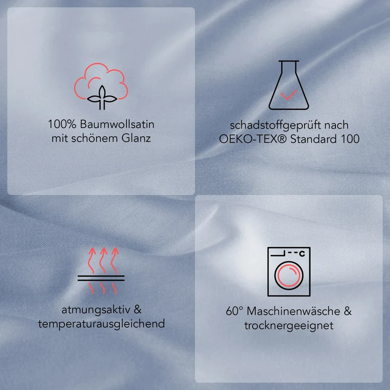 Satin Kopfkissen - Pure Label - Ice Blau - 40x80cm