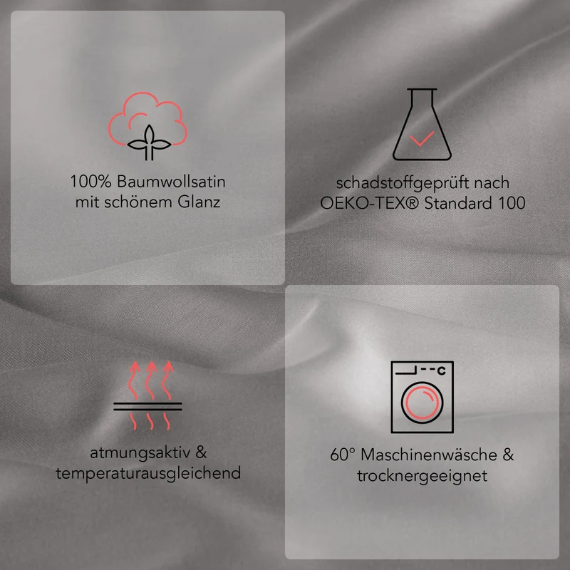 Satin Kopfkissen - Pure Label - Hellgrau - 2er Set 80x80cm