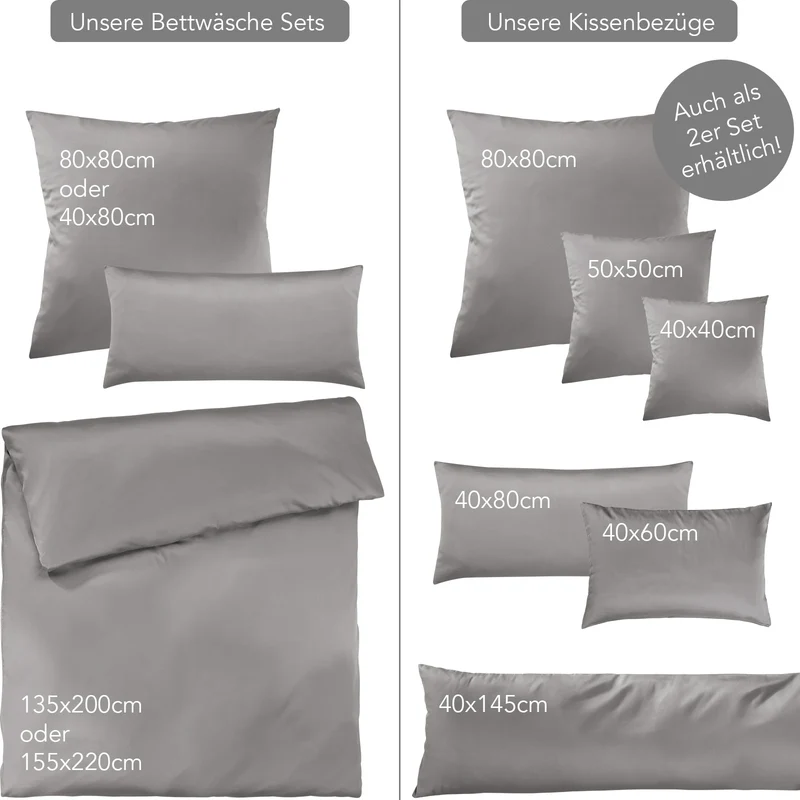 Satin Kopfkissen - Pure Label - Hellgrau - 2er Set 80x80cm