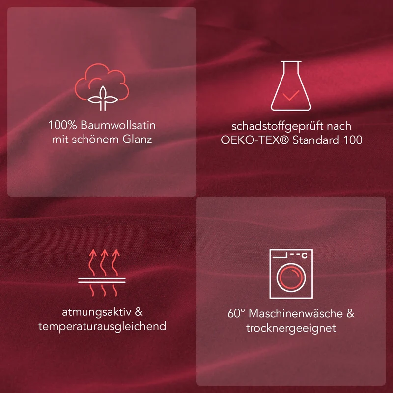 Satin Kopfkissen - Pure Label - Aurora Rot - 2er Set 80x80cm