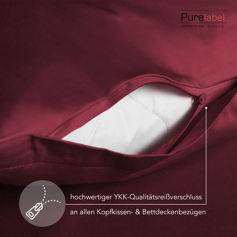 Satin Kopfkissen - Pure Label - Aurora Rot - 2er Set 80x80cm