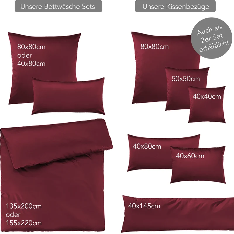 Satin Kopfkissen - Pure Label - Aurora Rot - 2er Set 80x80cm