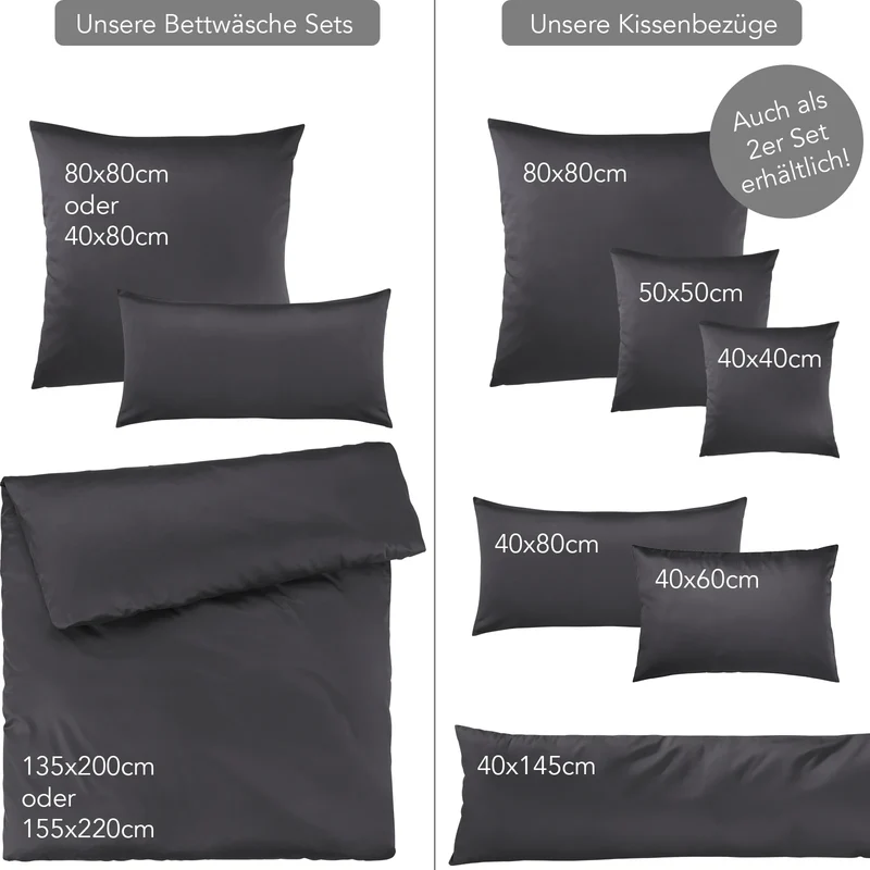 Satin Kopfkissen - Pure Label - Anthrazit - 40x60cm
