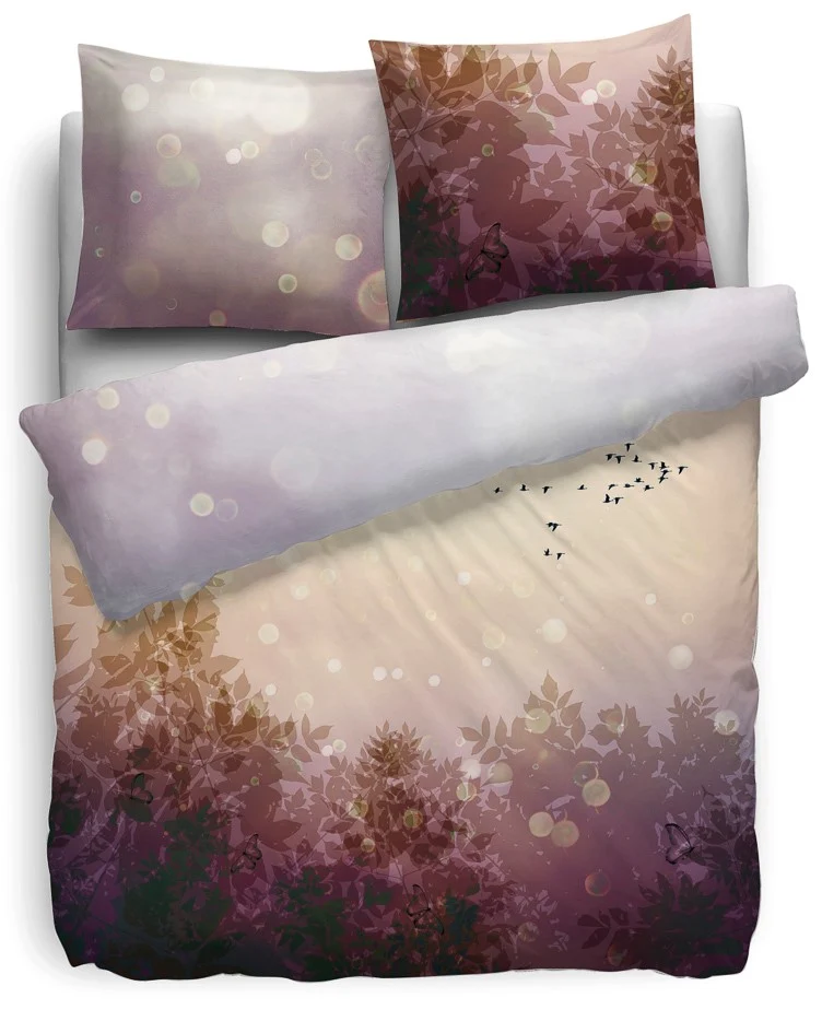 HnL Satin Bettwäsche Blätter Vögel Fairy Modern Rose