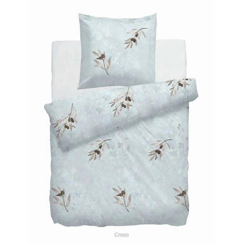 HnL Velvet Touch Baumwolle Bettwäsche Crosa Olivenzweige Hellblau
