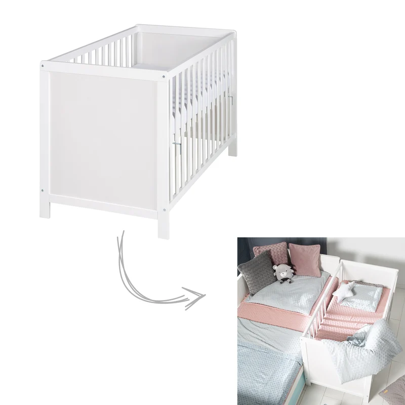 2-in-1 Beistell- und Babybett inkl. Matratze / höhenverstellbar / 5 Schlupfsprossen / Lattenrost - in Weiß