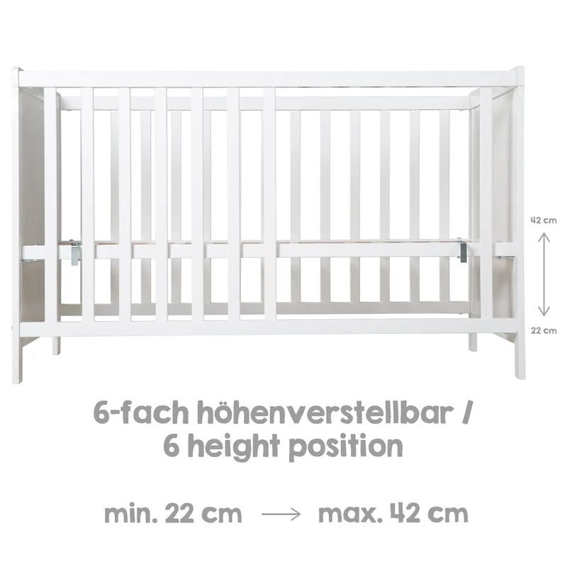 2-in-1 Beistell- und Babybett inkl. Matratze / höhenverstellbar / 5 Schlupfsprossen / Lattenrost - in Weiß