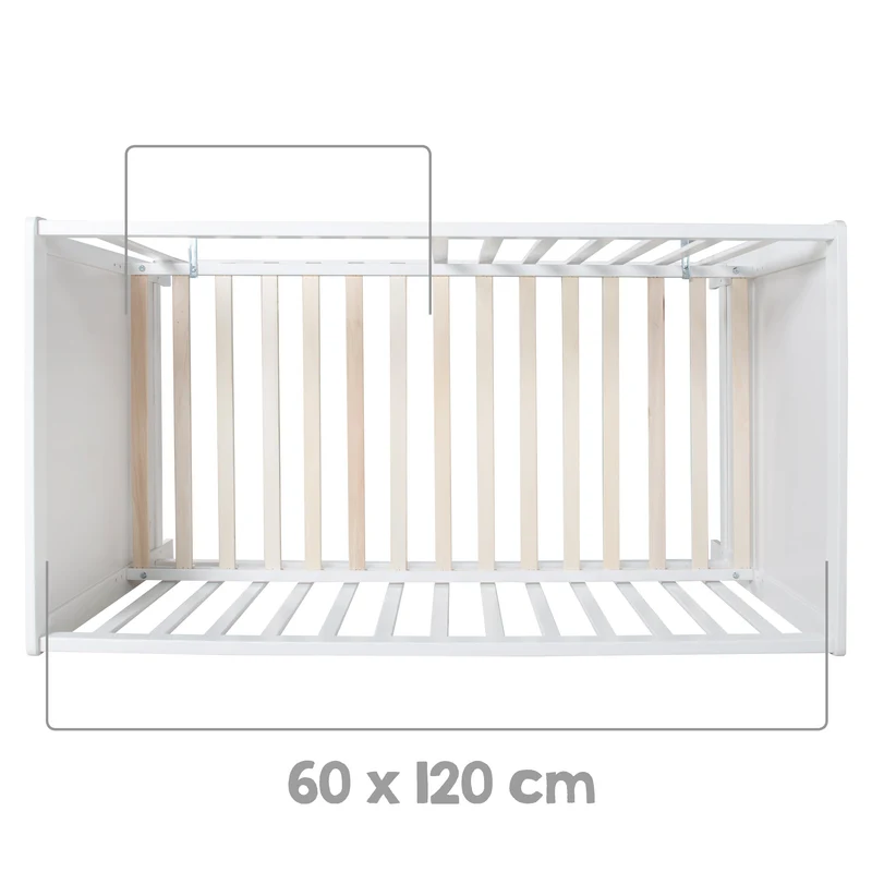 2-in-1 Beistell- und Babybett inkl. Matratze / höhenverstellbar / 5 Schlupfsprossen / Lattenrost - in Weiß