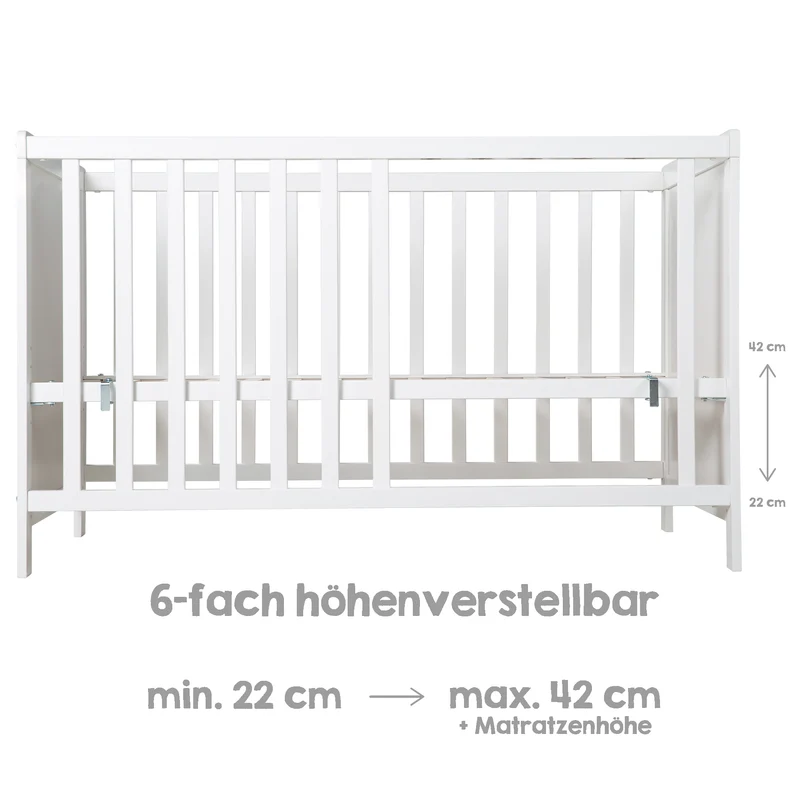2-in-1 Beistell- und Babybett inkl. Matratze / höhenverstellbar / 5 Schlupfsprossen / Lattenrost - in Weiß