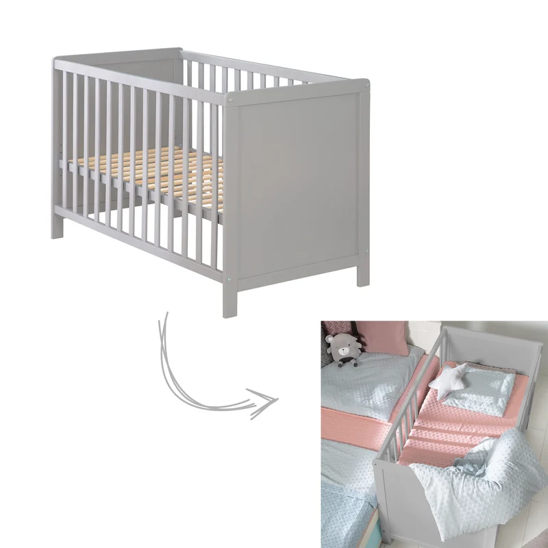 2-in-1 Beistell- und Babybett - höhenverstellbar / 5 Schlupfsprossen / Lattenrost / Matratze - in Taupe