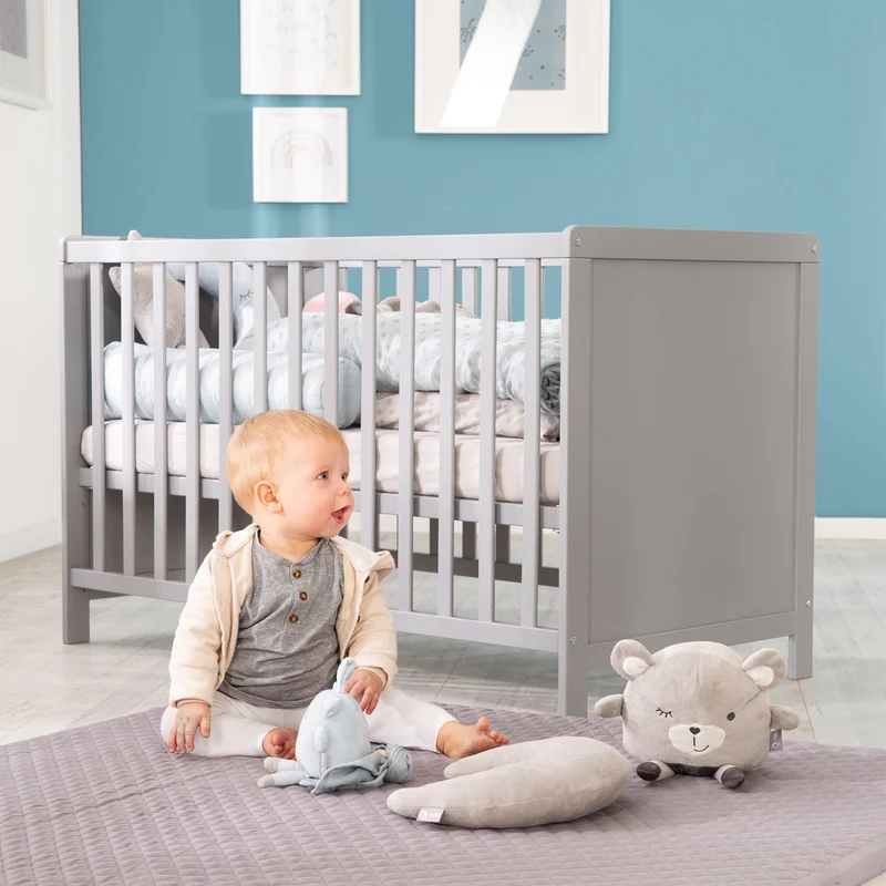 2-in-1 Beistell- und Babybett - höhenverstellbar / 5 Schlupfsprossen / Lattenrost / Matratze - in Taupe