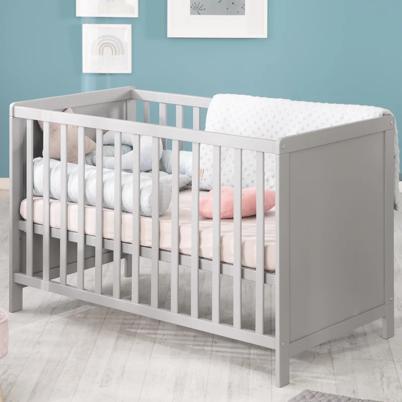 2-in-1 Beistell- und Babybett - höhenverstellbar / 5 Schlupfsprossen / Lattenrost / Matratze - in Taupe