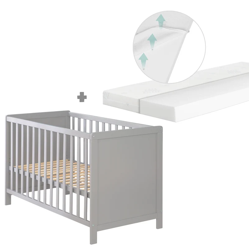 2-in-1 Beistell- und Babybett - höhenverstellbar / 5 Schlupfsprossen / Lattenrost / Matratze - in Taupe
