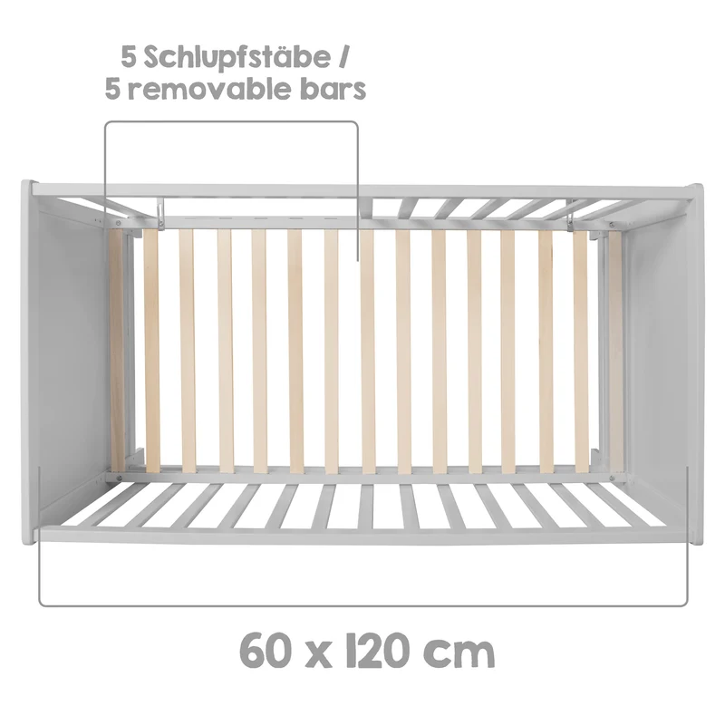2-in-1 Beistell- und Babybett - höhenverstellbar / 5 Schlupfsprossen / Lattenrost / Matratze - in Taupe