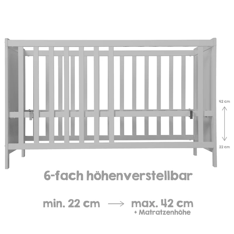 2-in-1 Beistell- und Babybett - höhenverstellbar / 5 Schlupfsprossen / Lattenrost / Matratze - in Taupe