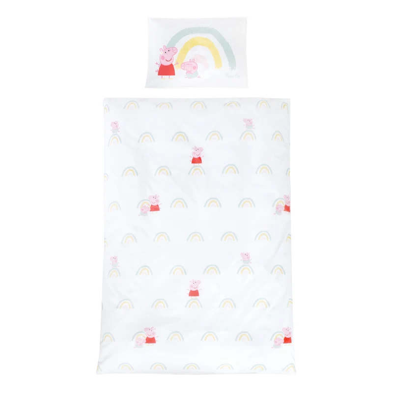 Kinderbettwäsche Peppa Pig 100 x 135 cm mit Motiven der Zeichentrickserie - Bettwäsche für Kinder aus Baumwolle inkl. Kissenbezug 60 x 40 cm - Weiß & Rosa