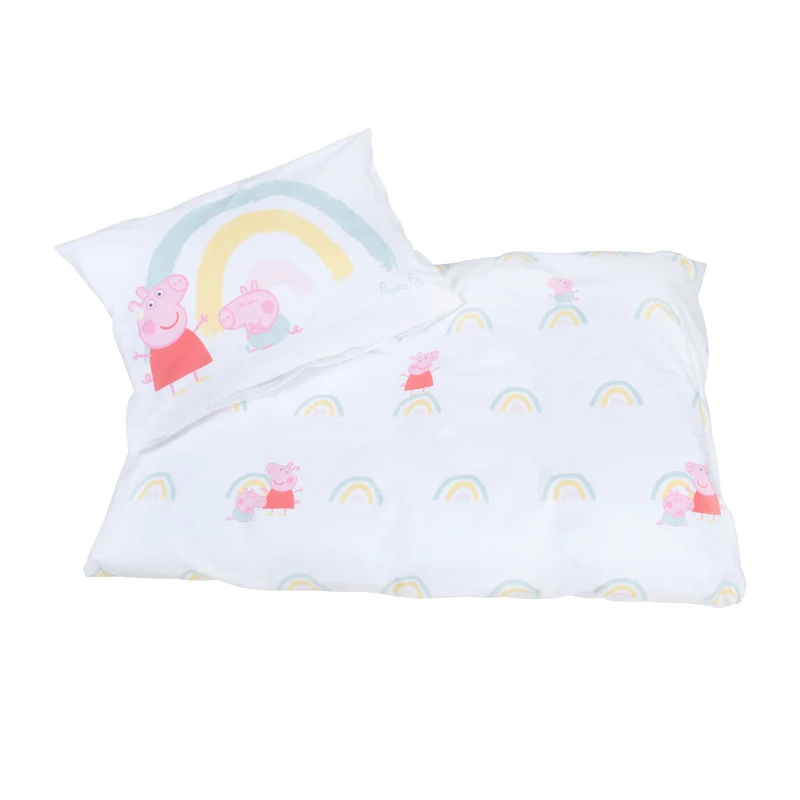 Kinderbettwäsche Peppa Pig 100 x 135 cm mit Motiven der Zeichentrickserie - Bettwäsche für Kinder aus Baumwolle inkl. Kissenbezug 60 x 40 cm - Weiß & Rosa