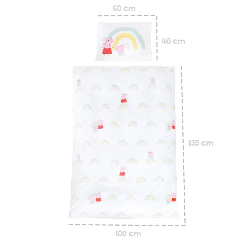 Kinderbettwäsche Peppa Pig 100 x 135 cm mit Motiven der Zeichentrickserie - Bettwäsche für Kinder aus Baumwolle inkl. Kissenbezug 60 x 40 cm - Weiß & Rosa